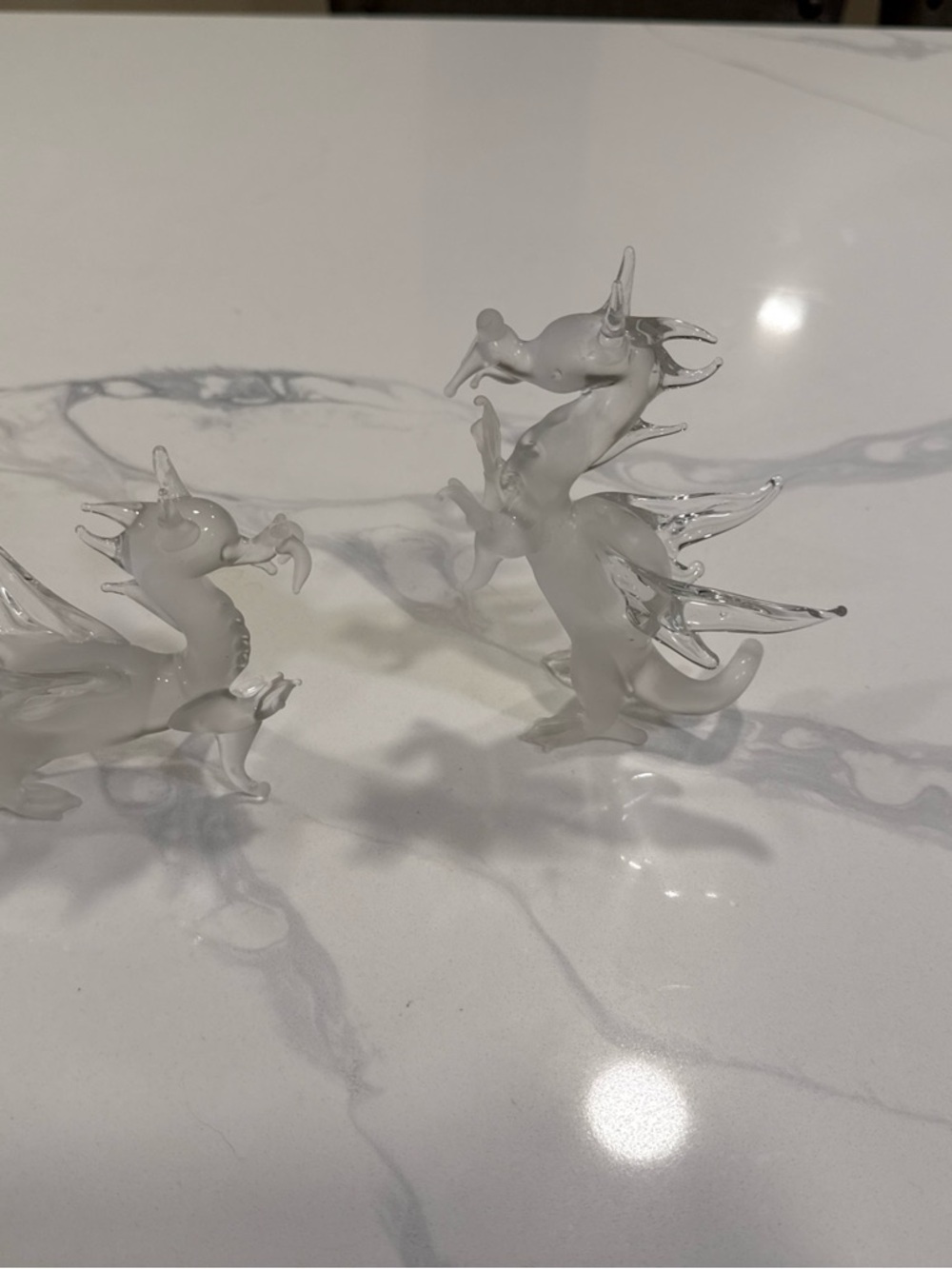 Source Unknown Frosted Clear Glass Dragon Pair